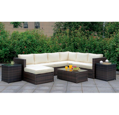 Ilona Contemporary Brown, Beige Patio Ottoman