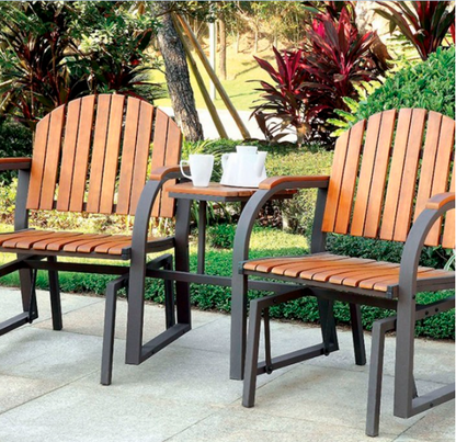 Perse Contemporary Oak Patio ROCKING CHAIR SET